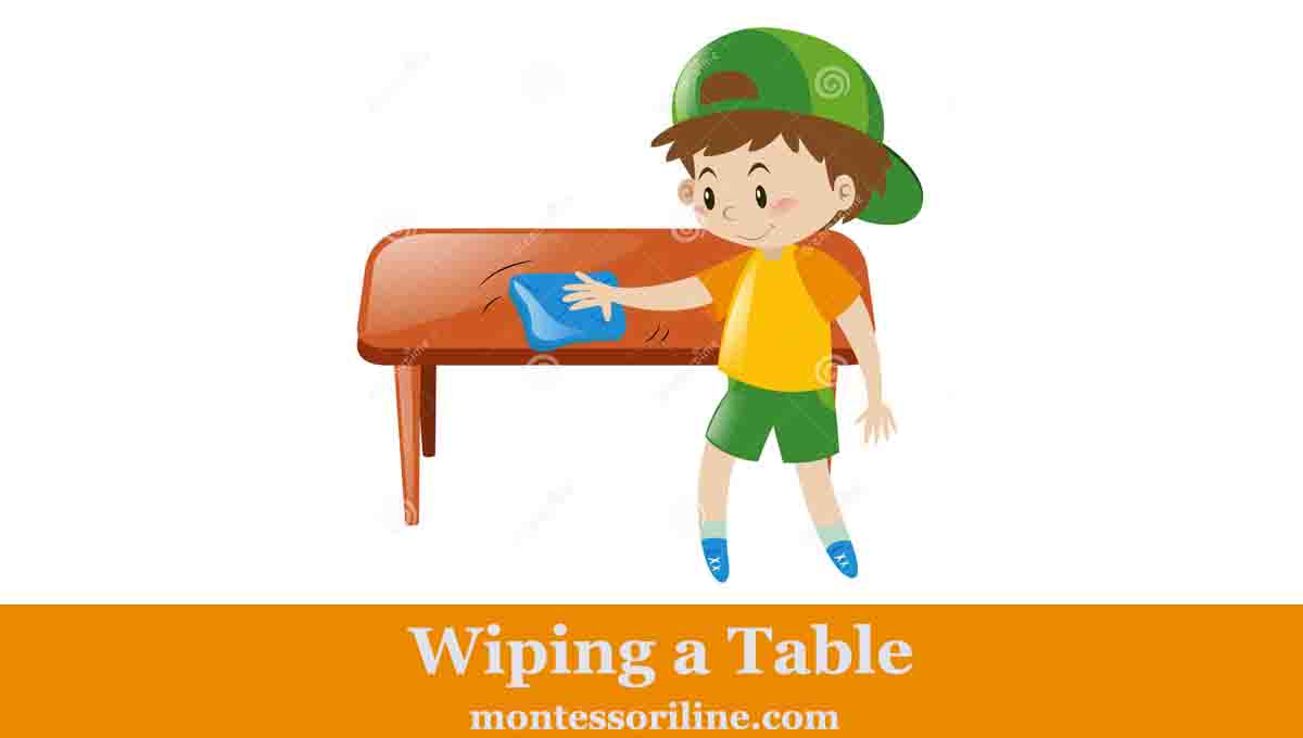 wiping a table  is a montessori activities for 18 month old