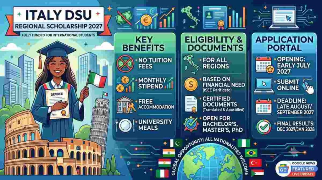 Italy DSU Regional Scholarship 2027: Portal Opening Dates for International Students